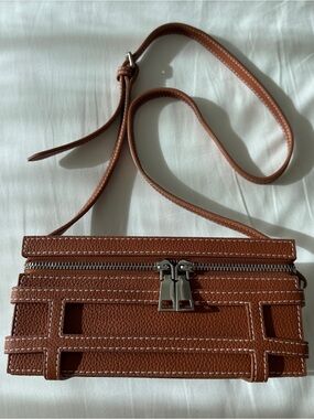 New Brown Crossbody East-West Trunk Bag with Silver Hardware